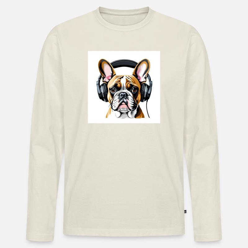 Neuartiges Hundemotiv mit Kopfhörern - Männer Premium Bio Langarmshirt - Naturweiß