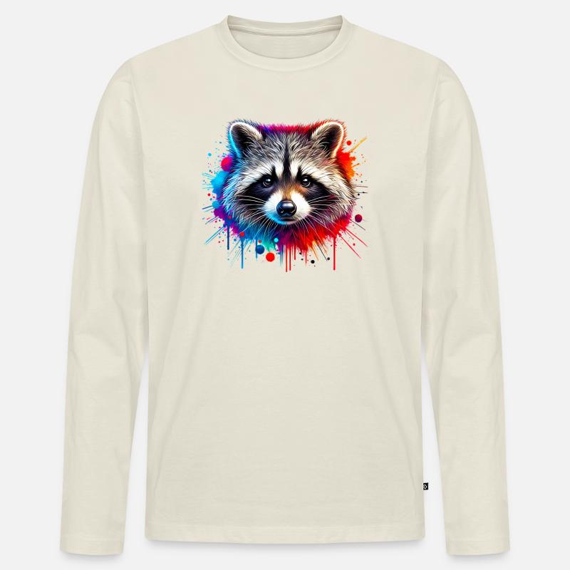 Waschbär - Männer Premium Bio Langarmshirt - Naturweiß
