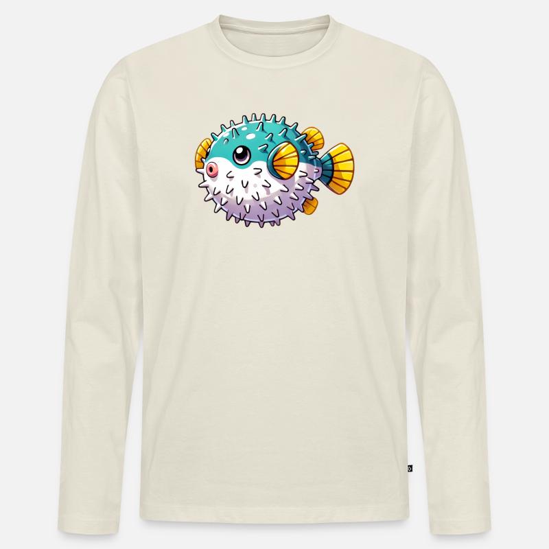 Kugelfisch - Männer Premium Bio Langarmshirt - Naturweiß
