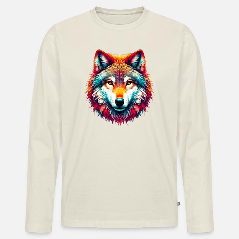 Wolf - Männer Premium Bio Langarmshirt - Naturweiß