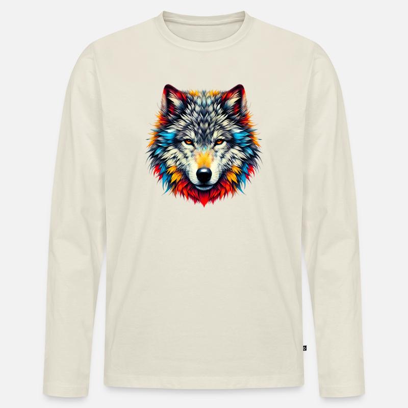 Wolf - Männer Premium Bio Langarmshirt - Naturweiß