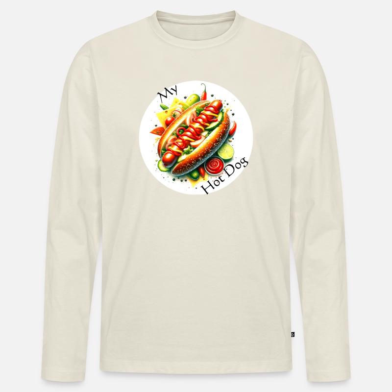 Farbexplosion Hotdog Kunst - Männer Premium Bio Langarmshirt - Naturweiß