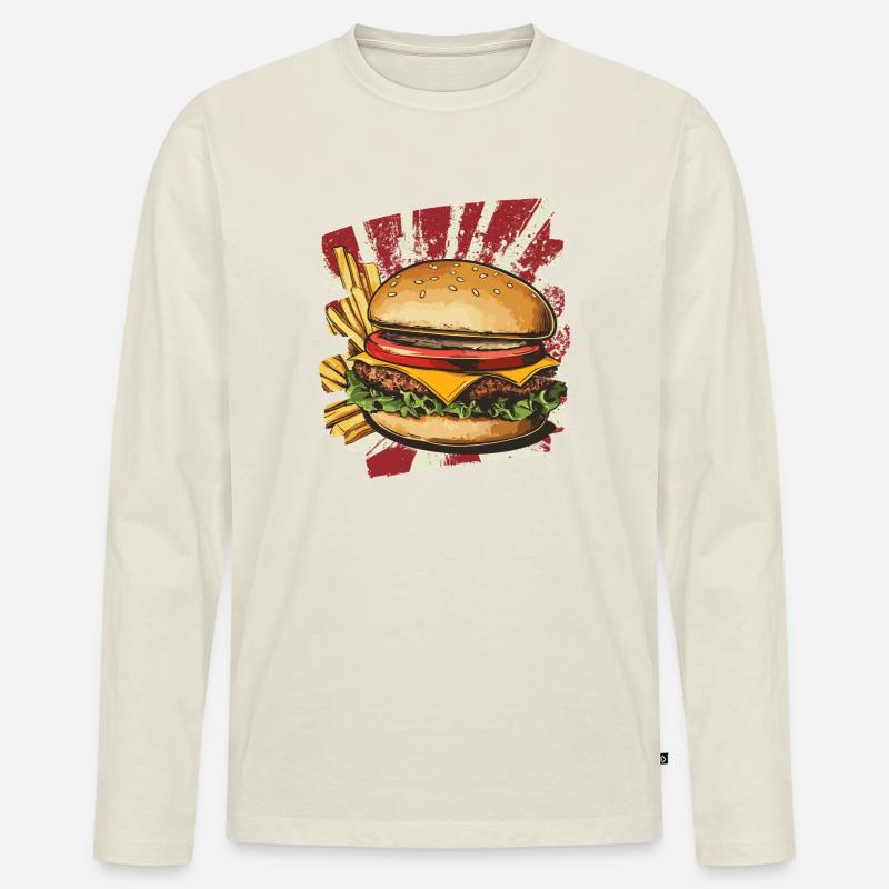 Burger und Fritten Retro - Männer Premium Bio Langarmshirt - Naturweiß
