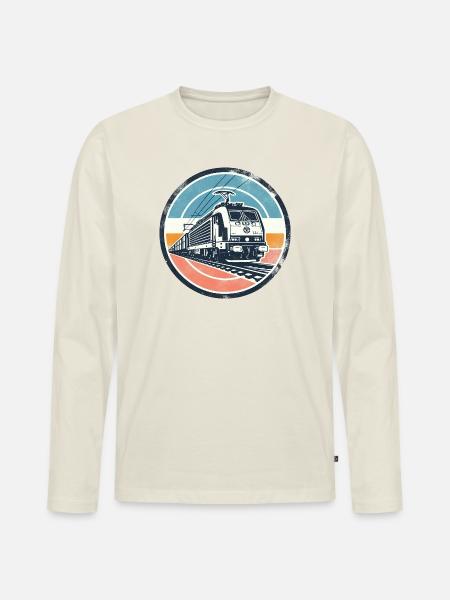 E-Lok mit Güterzug - Männer Premium Bio Langarmshirt - Naturweiß