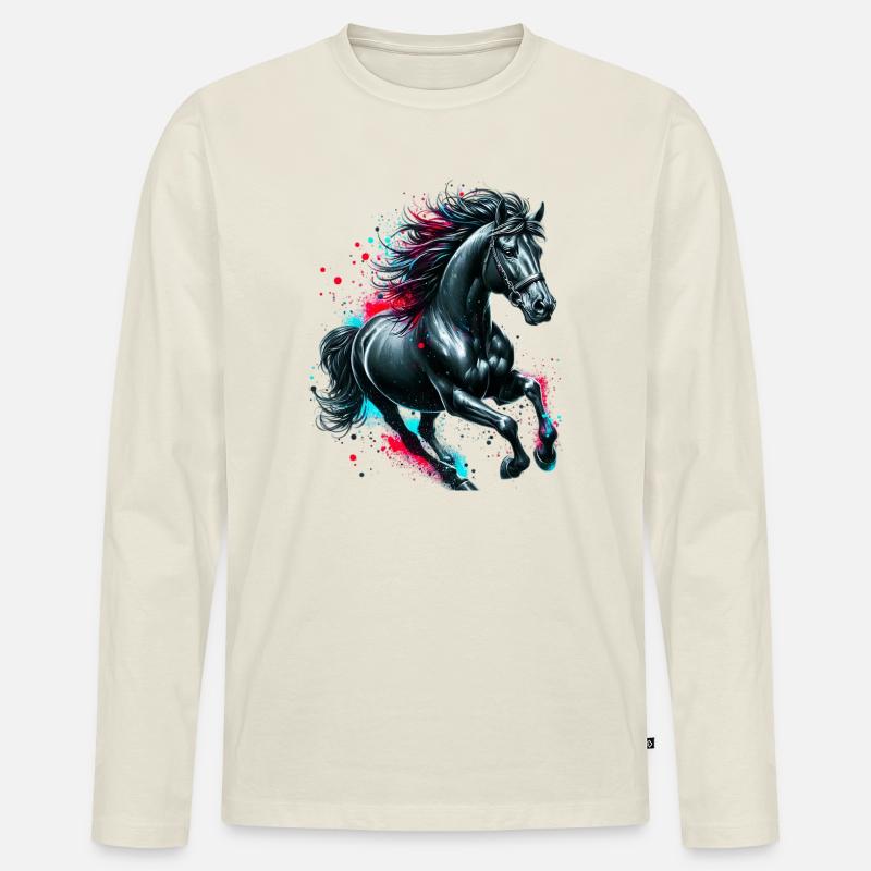 Pferd - Männer Premium Bio Langarmshirt - Naturweiß