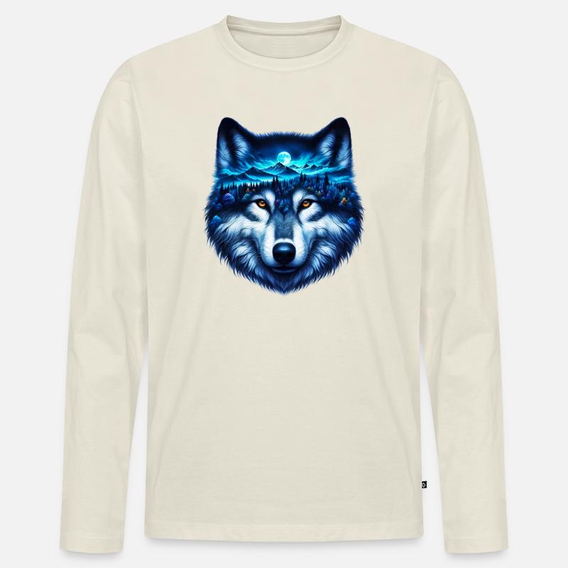 Wolf - Männer Premium Bio Langarmshirt - Naturweiß