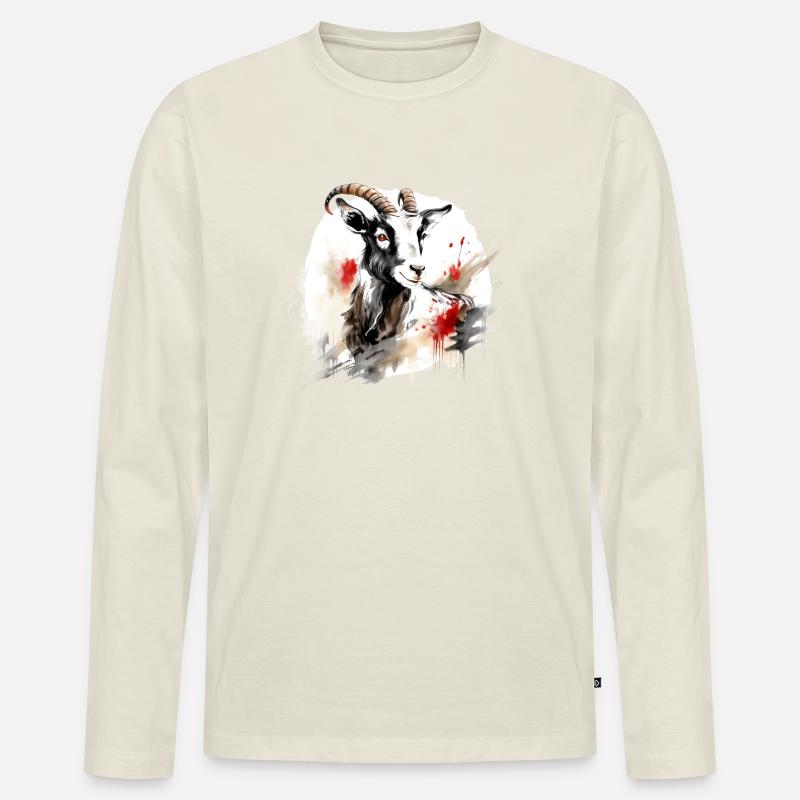 Chinesisches Sternzeichen Ziege - Männer Premium Bio Langarmshirt - Naturweiß