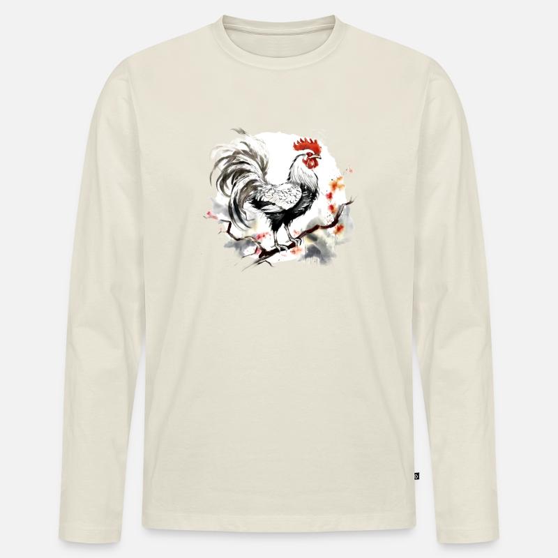 Chinesisches Sternzeichen Hahn - Männer Premium Bio Langarmshirt - Naturweiß