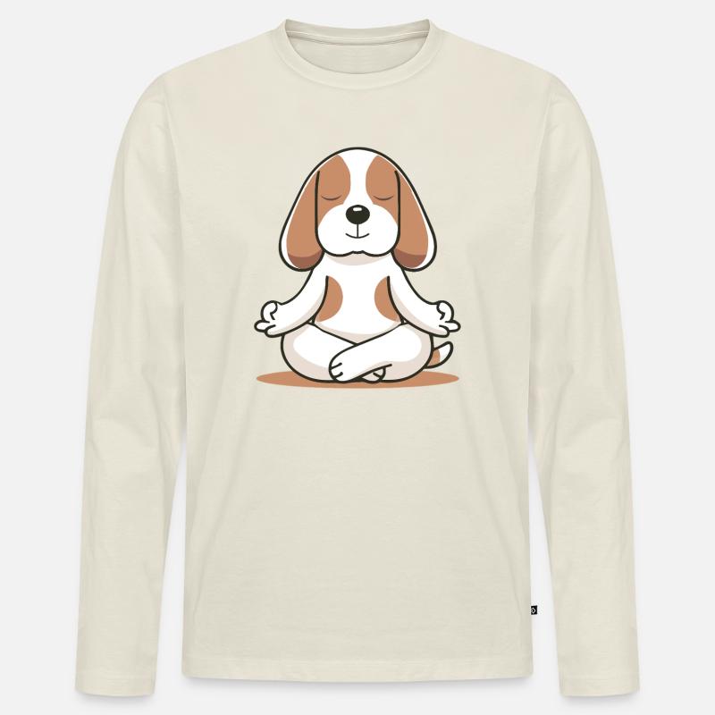 Meditierender Beagle – Ruhe & Achtsamkeit - Männer Premium Bio Langarmshirt - Naturweiß