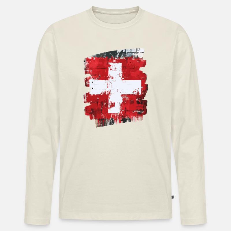 Schweizer Flagge Schweiz - Männer Premium Bio Langarmshirt - Naturweiß