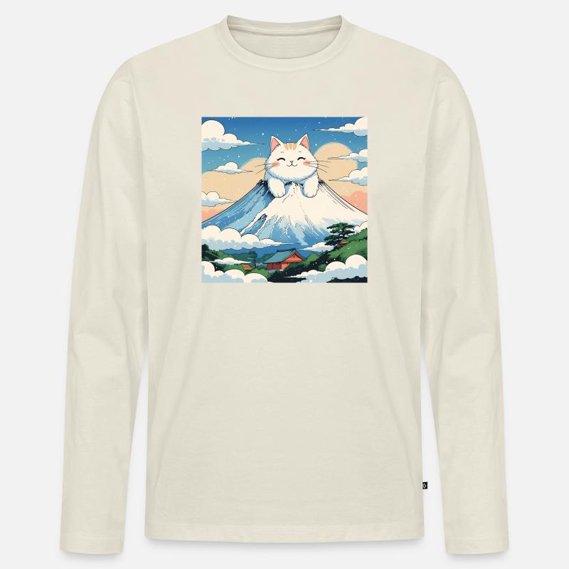 Fuji Kitten - Männer Premium Bio Langarmshirt - Naturweiß