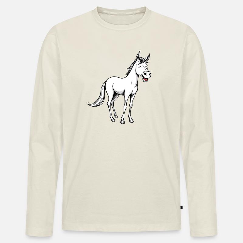 Lustiges Pferd - Männer Premium Bio Langarmshirt - Naturweiß