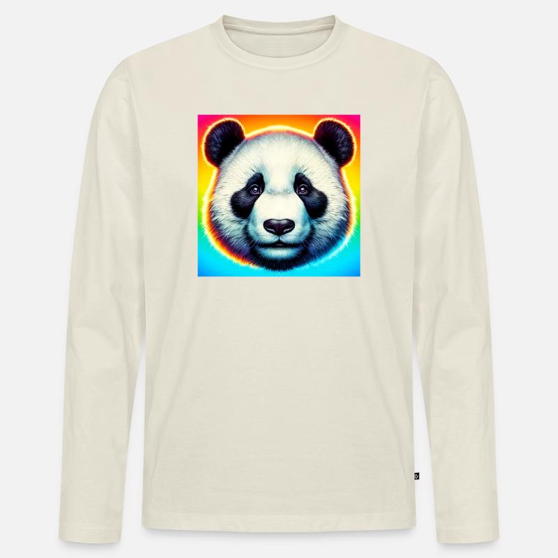 Panda - Männer Premium Bio Langarmshirt - Naturweiß