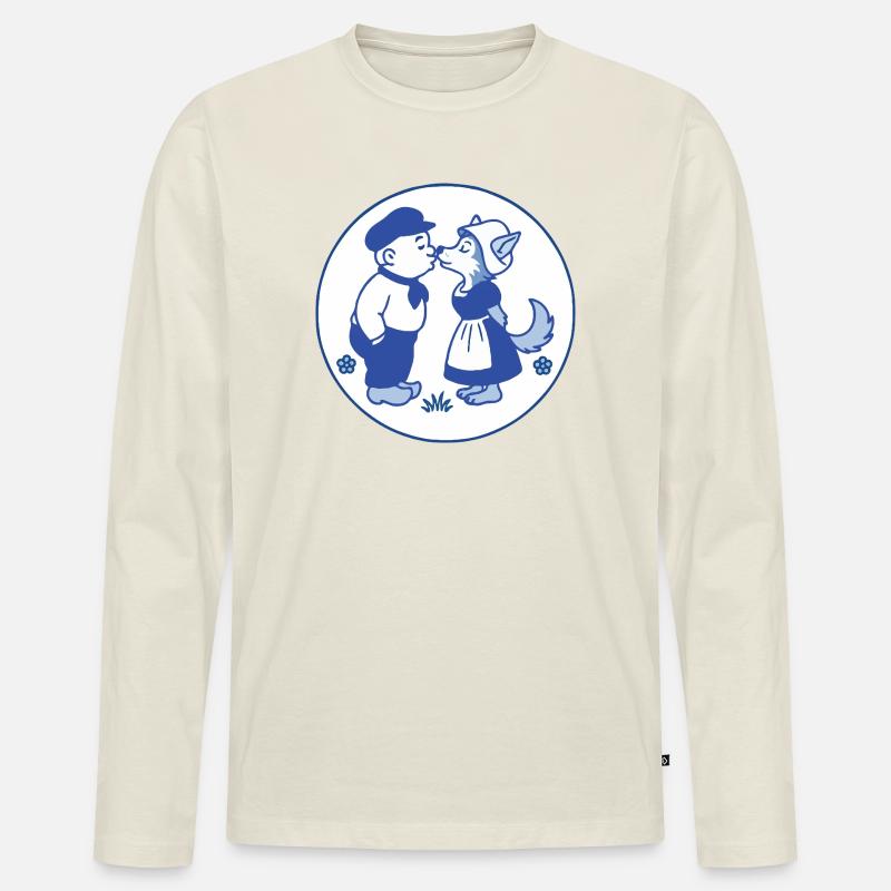 Delfter blauer Bauer Küsten Wolf - Männer Premium Bio Langarmshirt - Naturweiß