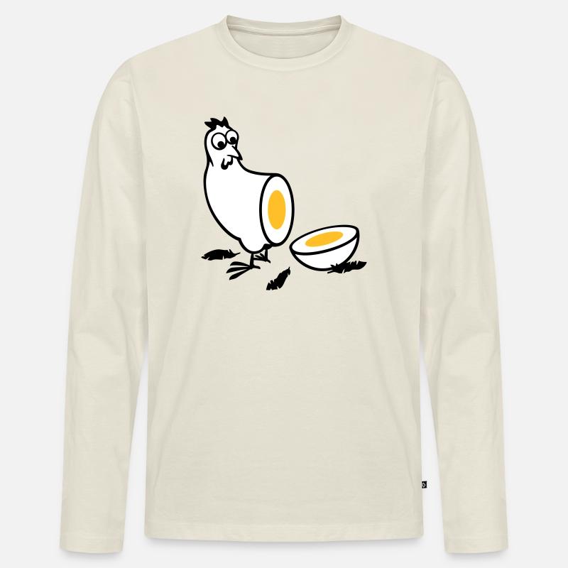 Huhn oder Ei - Männer Premium Bio Langarmshirt - Naturweiß