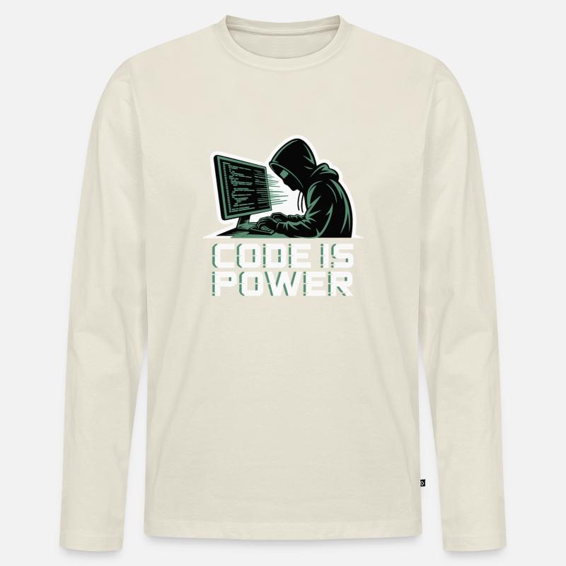 Cyber Hacker Code Infinity Design - T-shirt manches longues Premium bio Homme - blanc cassé