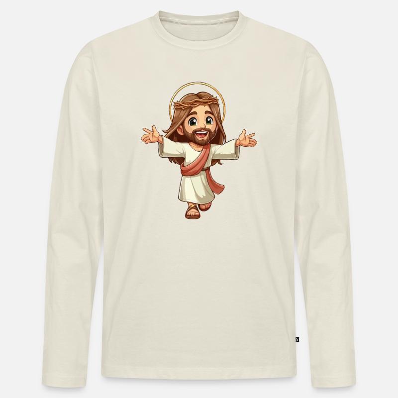Glücklicher junger Jesus - Männer Premium Bio Langarmshirt - Naturweiß
