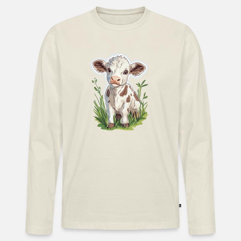 Kuh - Männer Premium Bio Langarmshirt - Naturweiß