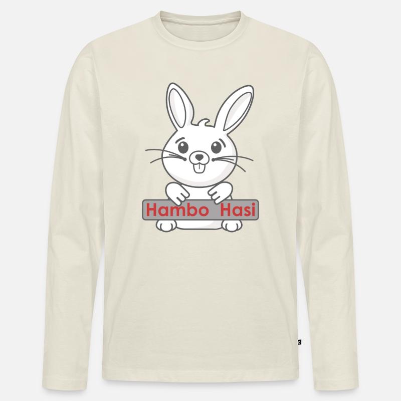 Lächelndes Hase mit Logo - Männer Premium Bio Langarmshirt - Naturweiß