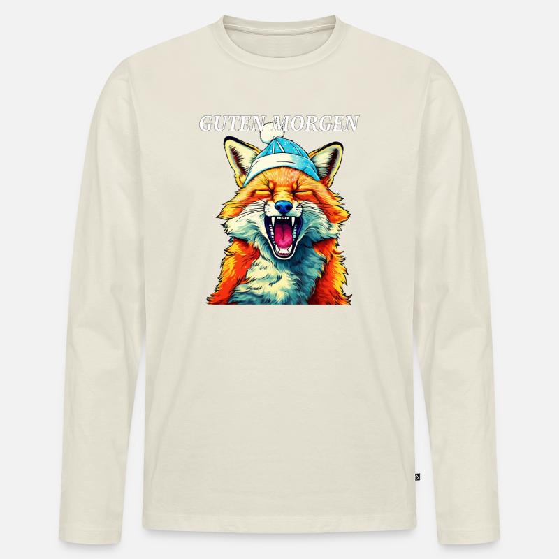 FUCHS GUTEN MORGEN - Männer Premium Bio Langarmshirt - Naturweiß
