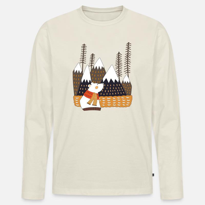 Winterwald mit Eisbär - Männer Premium Bio Langarmshirt - Naturweiß