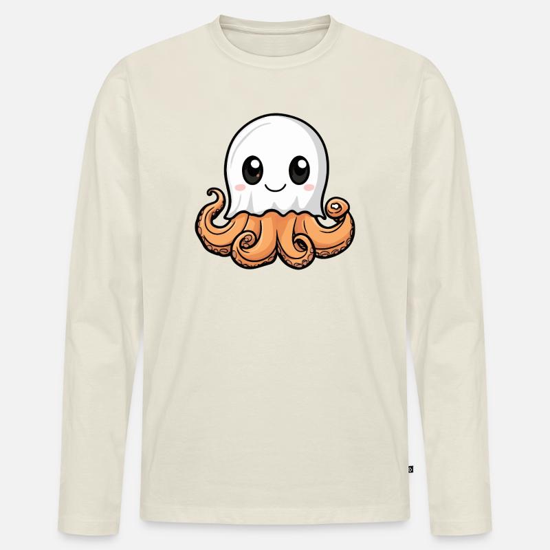 Oktopus Halloween Geist - Männer Premium Bio Langarmshirt - Naturweiß