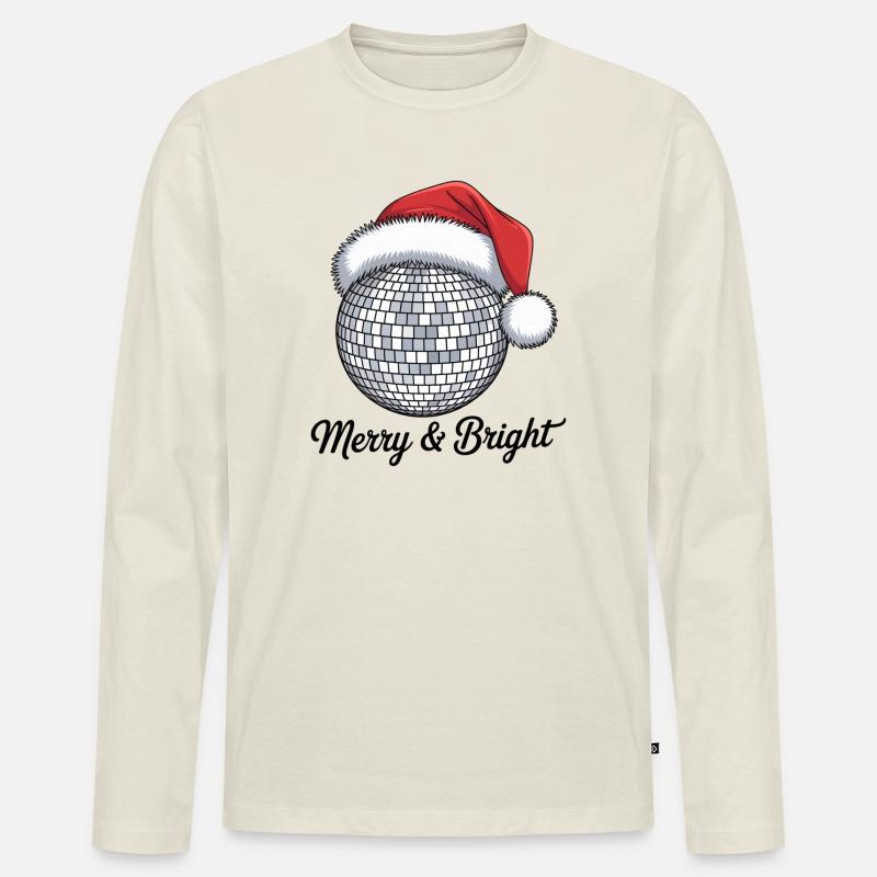 Disco Weihnachtsmann mit Merry & Bright - Männer Premium Bio Langarmshirt - Naturweiß