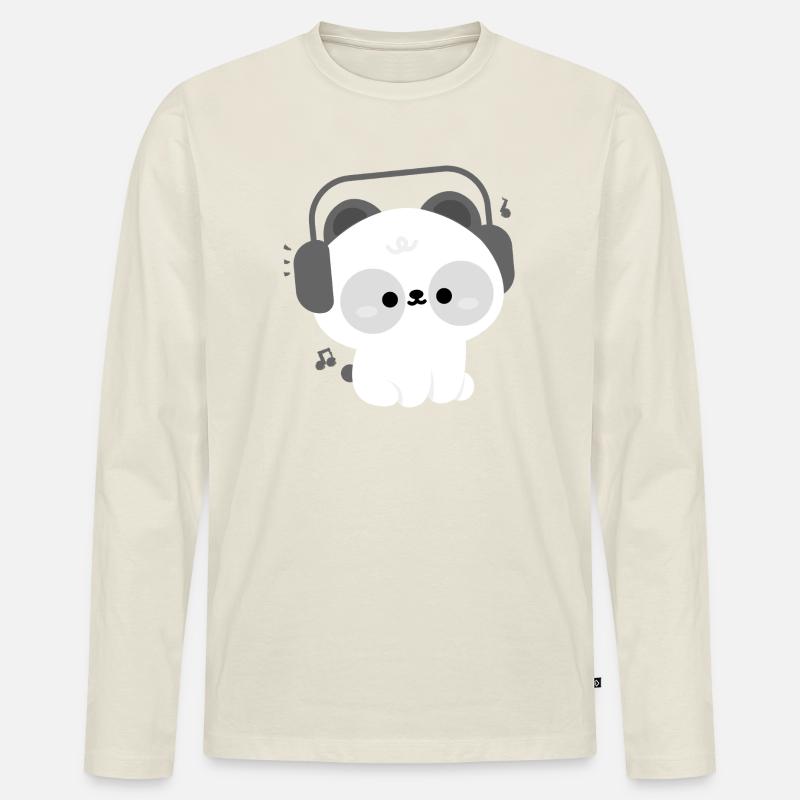 Panda Kopfhörer - Männer Premium Bio Langarmshirt - Naturweiß