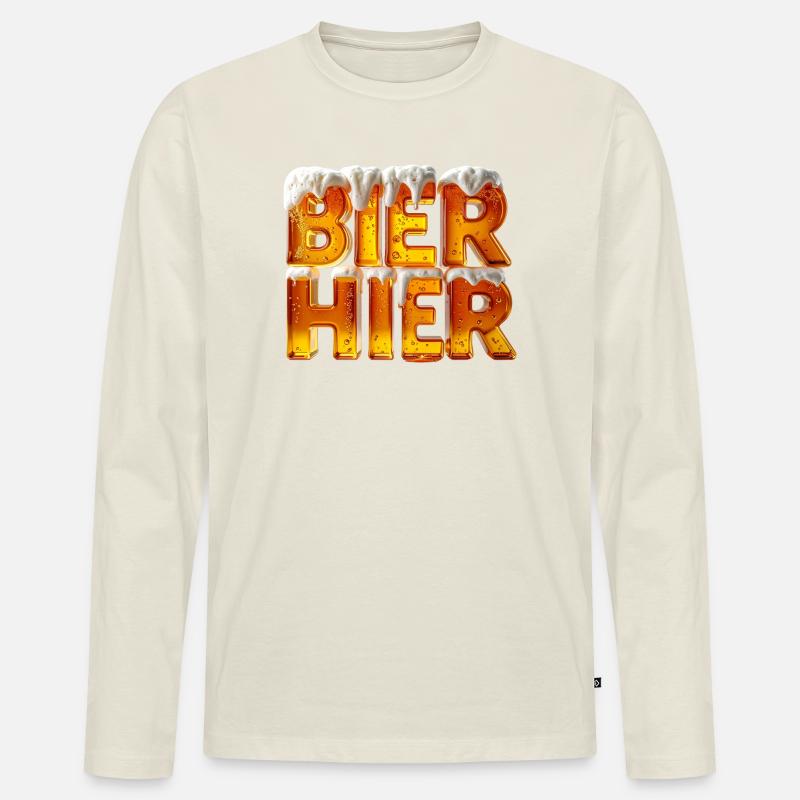 Bier? Hier! – 3D Bierglas-Buchstaben mit Schaum - Männer Premium Bio Langarmshirt - Naturweiß