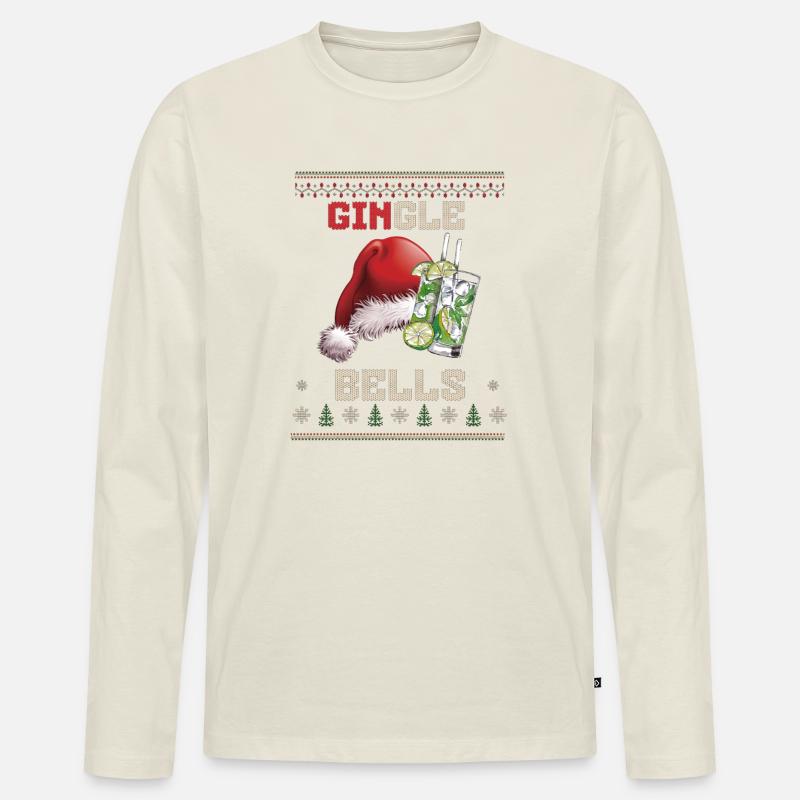 Gingle Bells Santa Sip - Männer Premium Bio Langarmshirt - Naturweiß