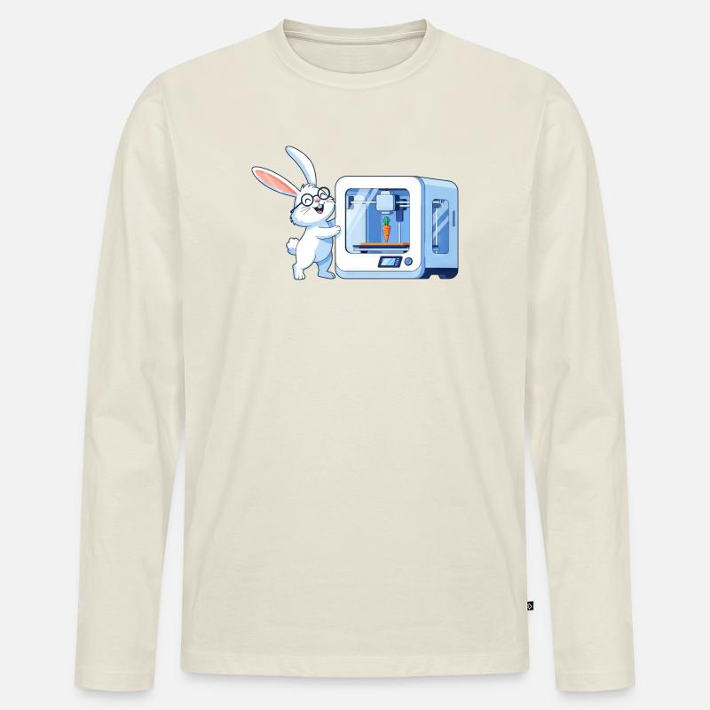 Funny Rabbit Nerd Programmer 3D Printer - Men's Premium Organic Long Sleeve Shirt - off white