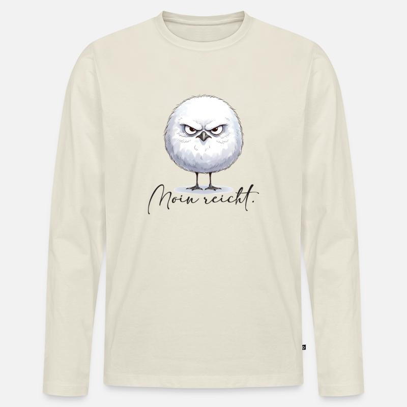 Moin reicht - grimmige runde Möwe - Männer Premium Bio Langarmshirt - Naturweiß