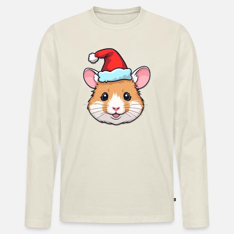 Weihnachts-Hamster mit Santa-Hut - Männer Premium Bio Langarmshirt - Naturweiß