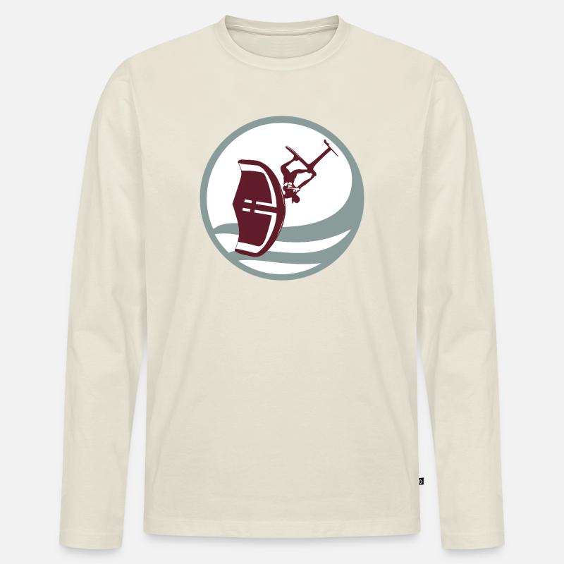 Wingfoil Action Silhouette - Männer Premium Bio Langarmshirt - Naturweiß