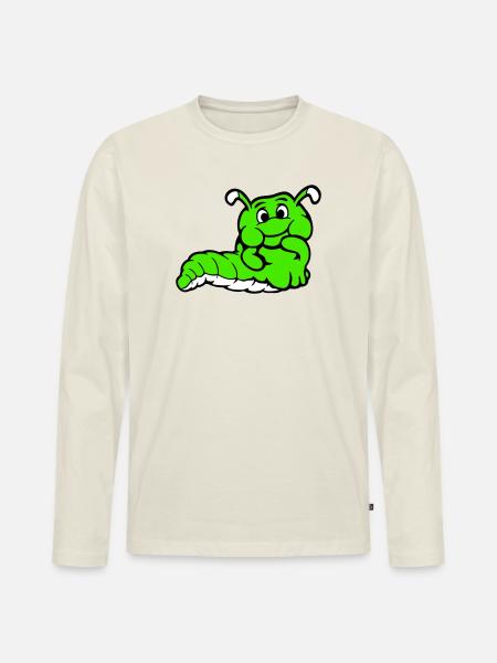 Chenille Ver Timide Amicale Curieux - T-shirt manches longues Premium bio Homme - blanc cassé