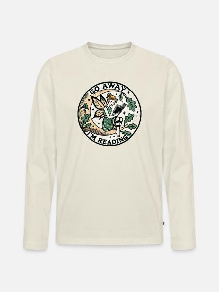 Go Away I'm Reading Fairy Circle - Men's Premium Organic Long Sleeve Shirt - off white