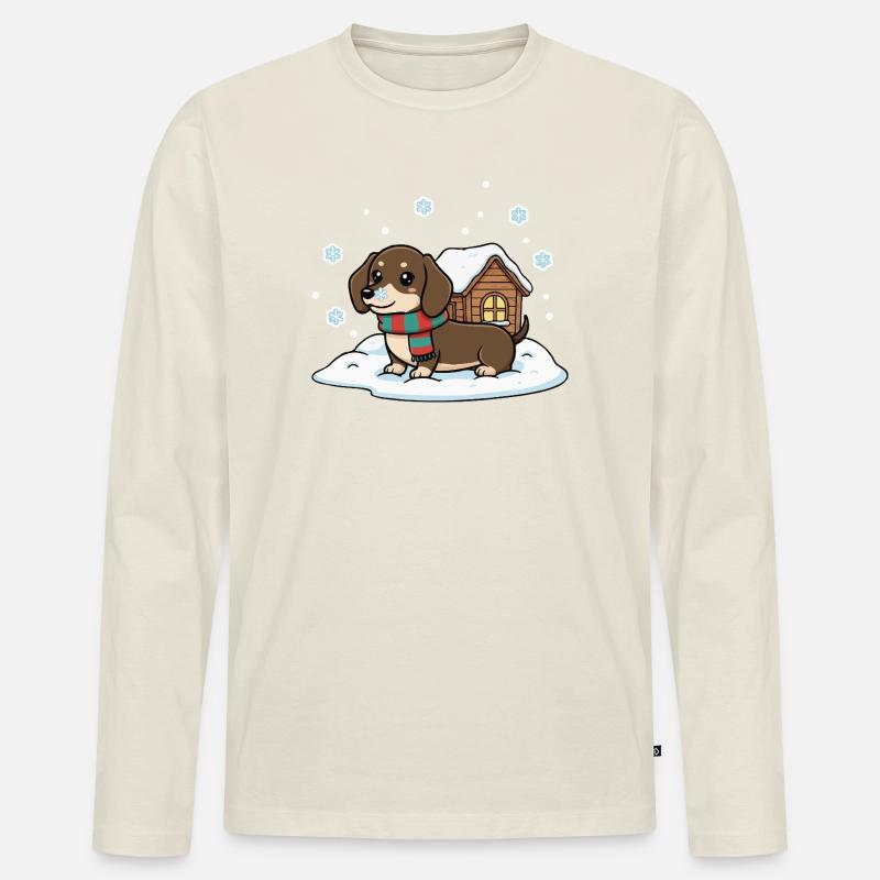 Dackel im Schnee - Männer Premium Bio Langarmshirt - Naturweiß