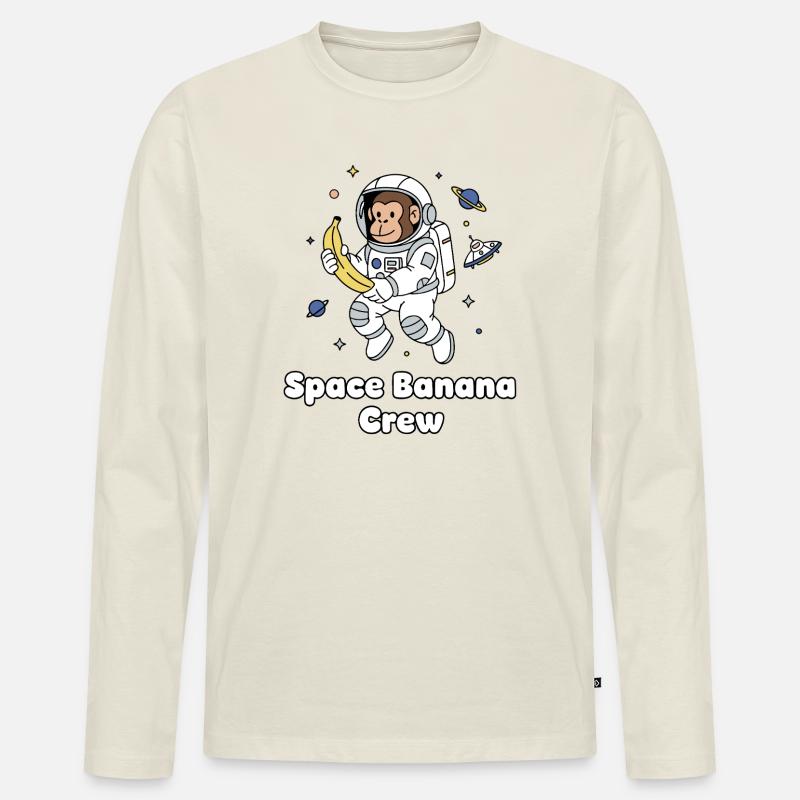 Space Banana Crew - Männer Premium Bio Langarmshirt - Naturweiß