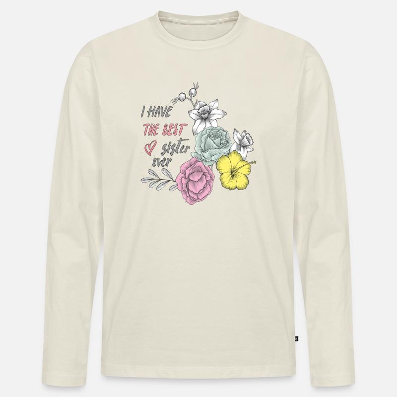 Beste Schwester Blüten Herz  - Männer Premium Bio Langarmshirt - Naturweiß