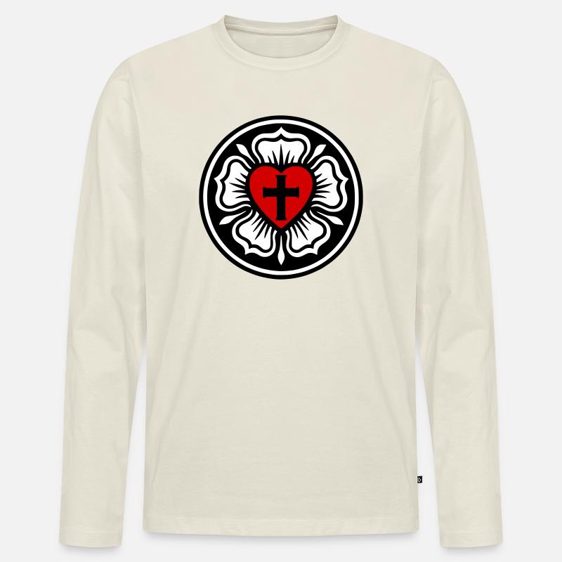 Lutherische Rose - Männer Premium Bio Langarmshirt - Naturweiß