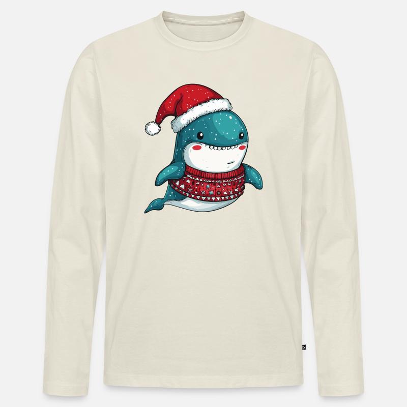 Wal Weihnachten - Männer Premium Bio Langarmshirt - Naturweiß
