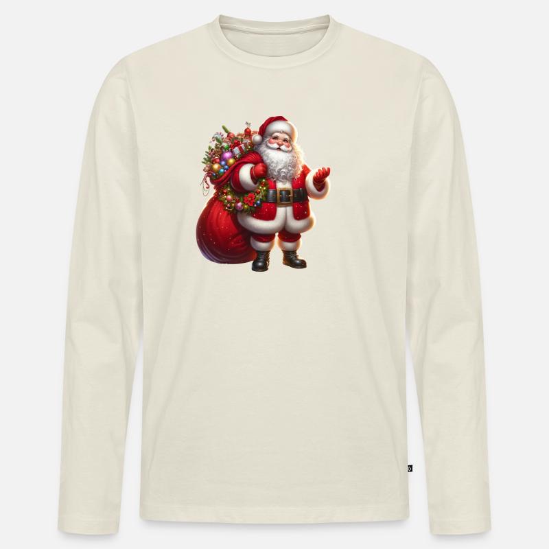 Weihnachtsmann mit Geschenksäckchen - Männer Premium Bio Langarmshirt - Naturweiß