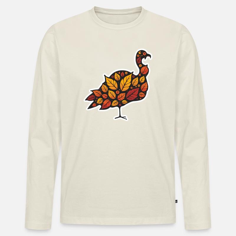 Herbstblatt Truthahn - Männer Premium Bio Langarmshirt - Naturweiß