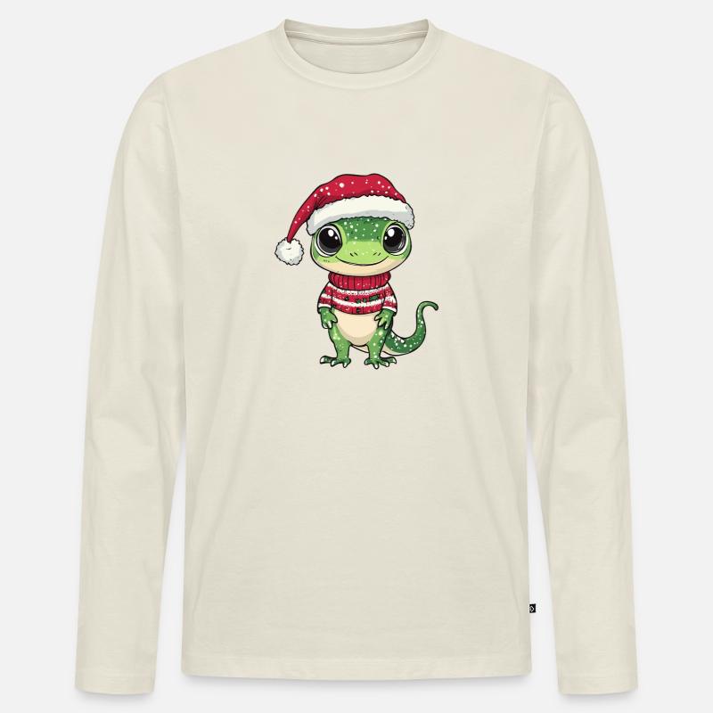 Echse Weihnachten Gecko - Männer Premium Bio Langarmshirt - Naturweiß