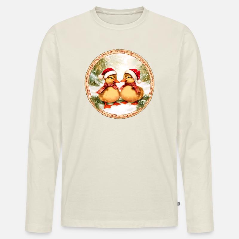 Entchen Weihnachten - Männer Premium Bio Langarmshirt - Naturweiß