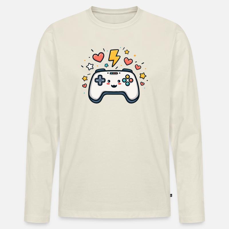Kawaii Spielcontroller Funkelnd - Männer Premium Bio Langarmshirt - Naturweiß