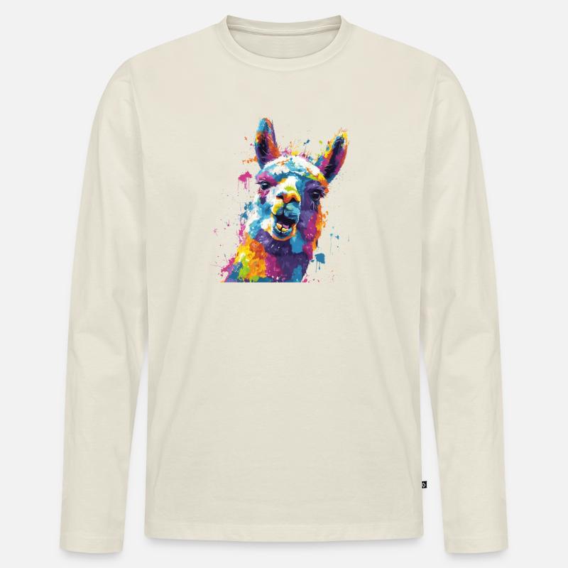 Llama Farbexplosion - Männer Premium Bio Langarmshirt - Naturweiß