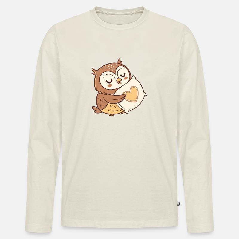 Eule Kuschelherz - Männer Premium Bio Langarmshirt - Naturweiß