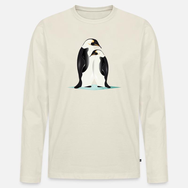 Zwei elegant gezeichnete Pinguine - Männer Premium Bio Langarmshirt - Naturweiß