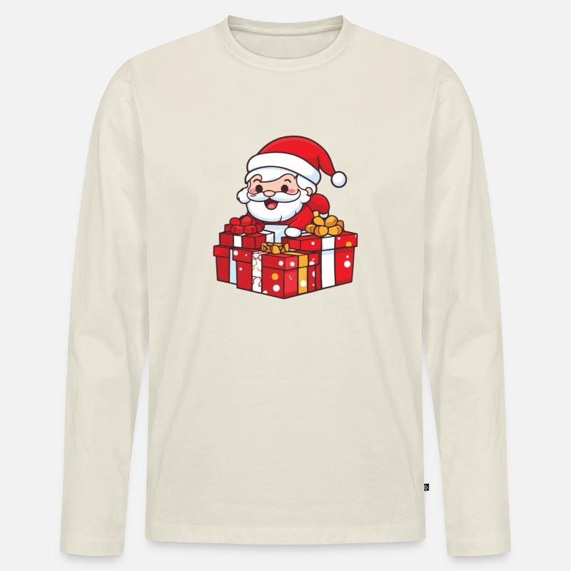 Weihnachtsmann Geschenke Comic Weihnachten - Männer Premium Bio Langarmshirt - Naturweiß